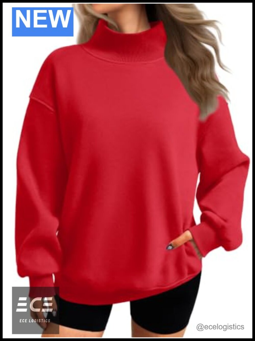 Oversized Mock Neck Sweatshirt Cotton Fleece Pullover Drop Shoulder